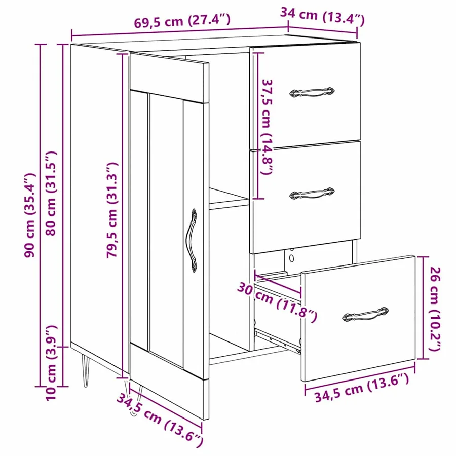 Buffet Chêne Artisanal 69,5 x 34 x 90 cm Bois d’ingénierie - 16