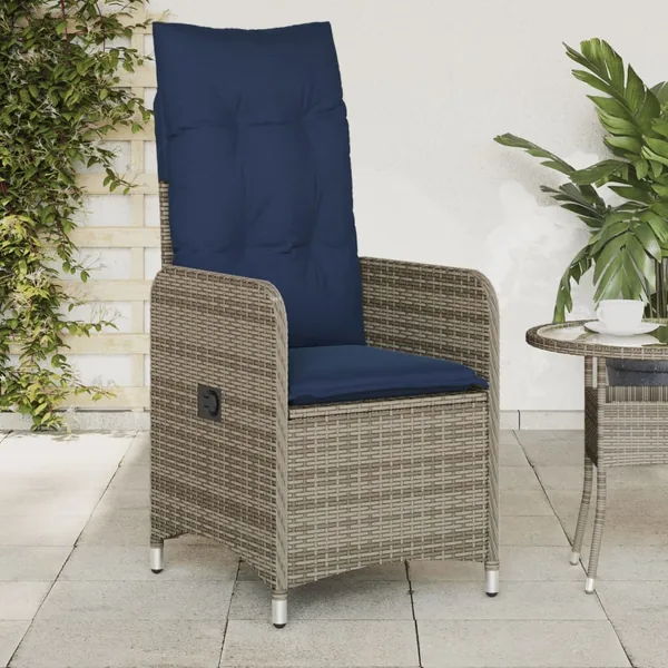 Lot de 2 chaises de jardin inclinables avec coussins en résine tressée grise