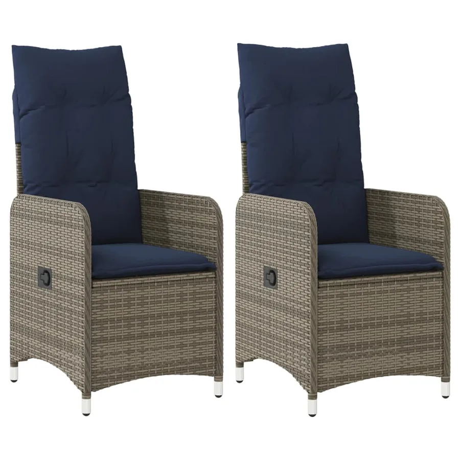 Lot de 2 chaises de jardin inclinables avec coussins en résine tressée grise - 2