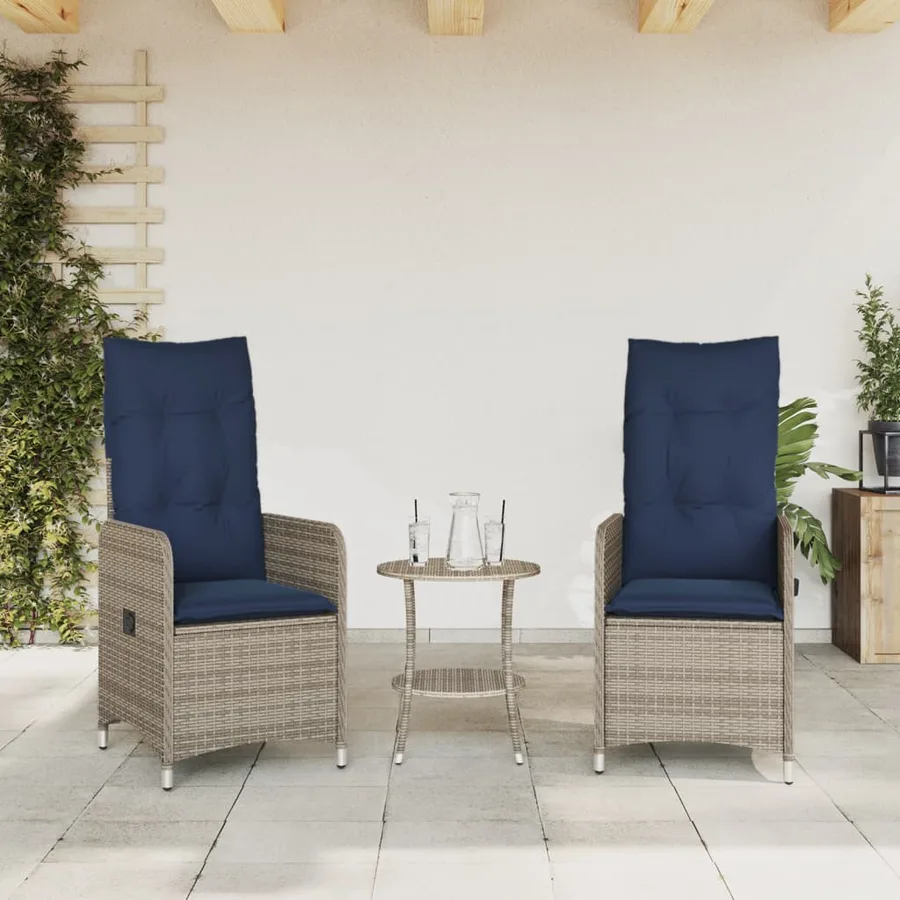 Lot de 2 chaises de jardin inclinables avec coussins en résine tressée grise - 3