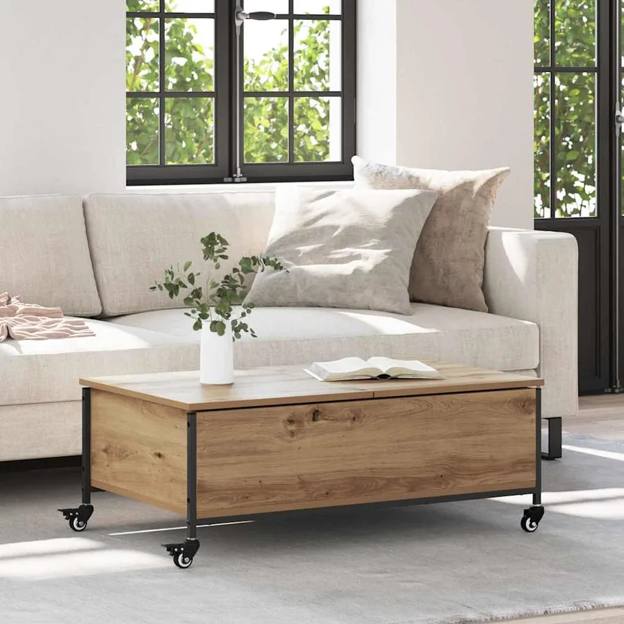 Table basse Chêne artisanal 91 x 55 x 32 cm Bois d'ingénierie