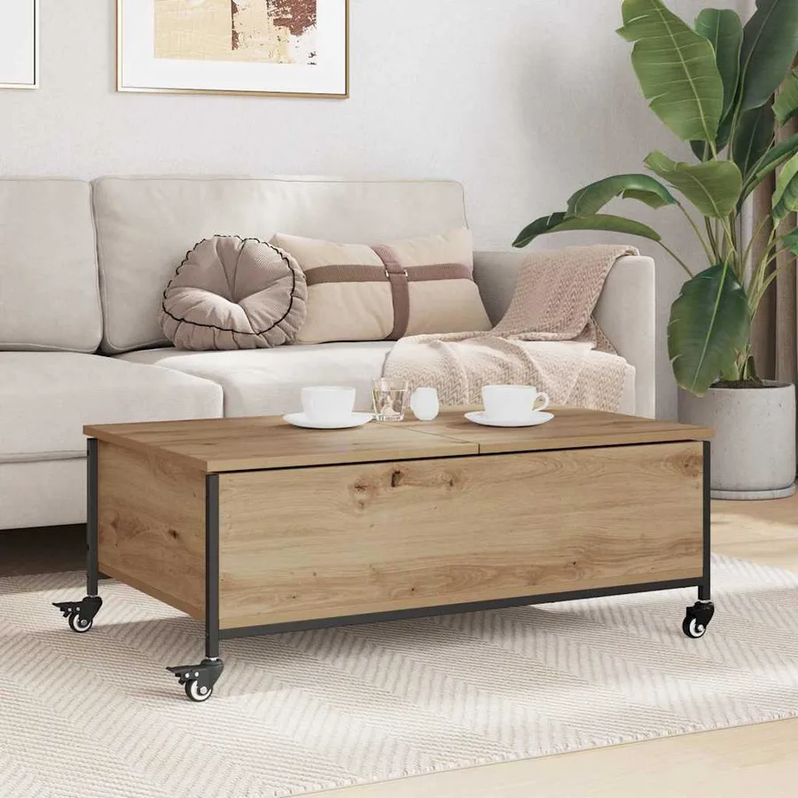 Table basse Chêne artisanal 91 x 55 x 32 cm Bois d'ingénierie - 4