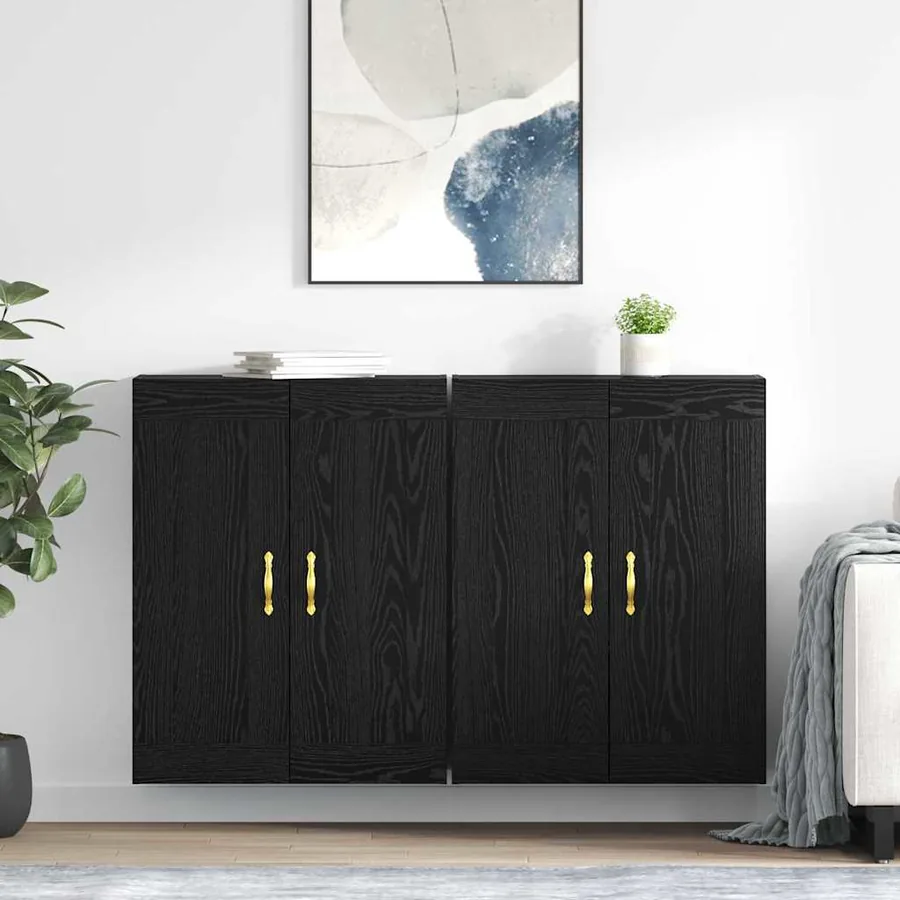 Meuble mural Montage mural 2 pcs Chêne noir 69,5 x 34 x 90 cm