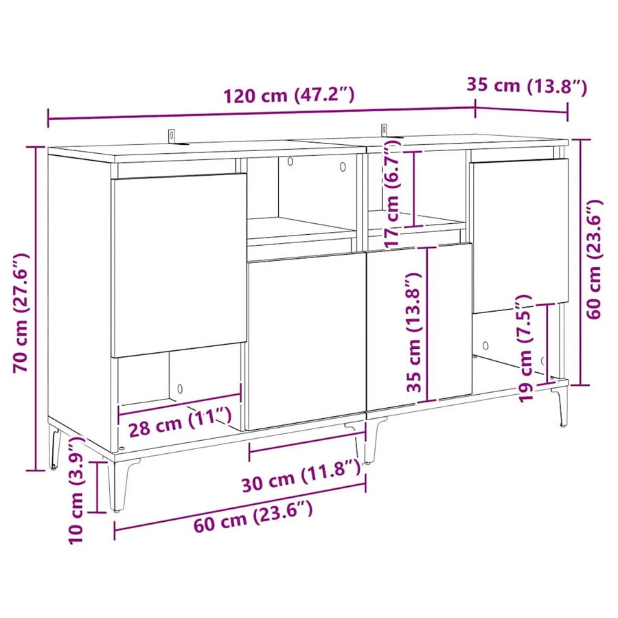 Buffets 2 pcs Chêne noir 60 x 35 x 70 cm Bois d'ingénierie - 14