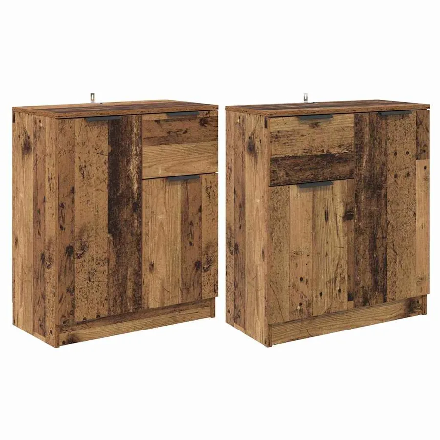 Buffets 2 pcs Bois Ancien 60 x 30 x 70 cm Bois d'ingénierie - 2
