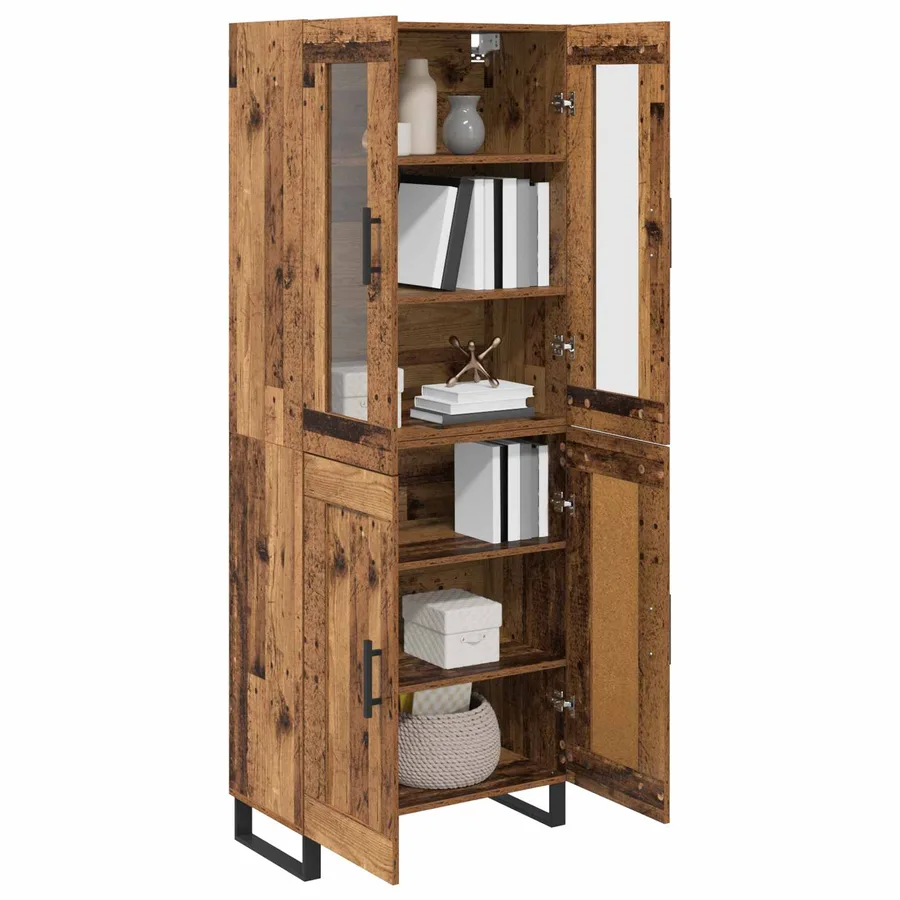 Haut Armoire 2 pcs Bois Ancien Bois d'ingénierie - 3