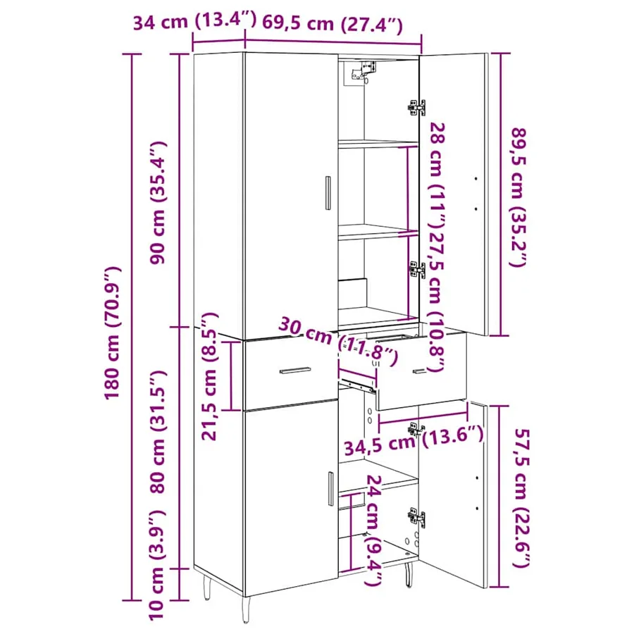 Haut Armoire 2 pcs Bois Ancien Bois Aggloméré et Verre - 14