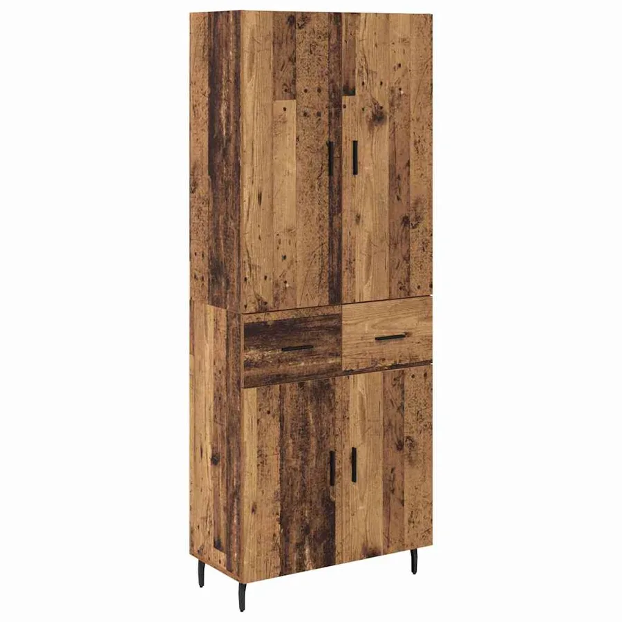 Haut Armoire 2 pcs Bois Ancien Bois Aggloméré et Verre - 2