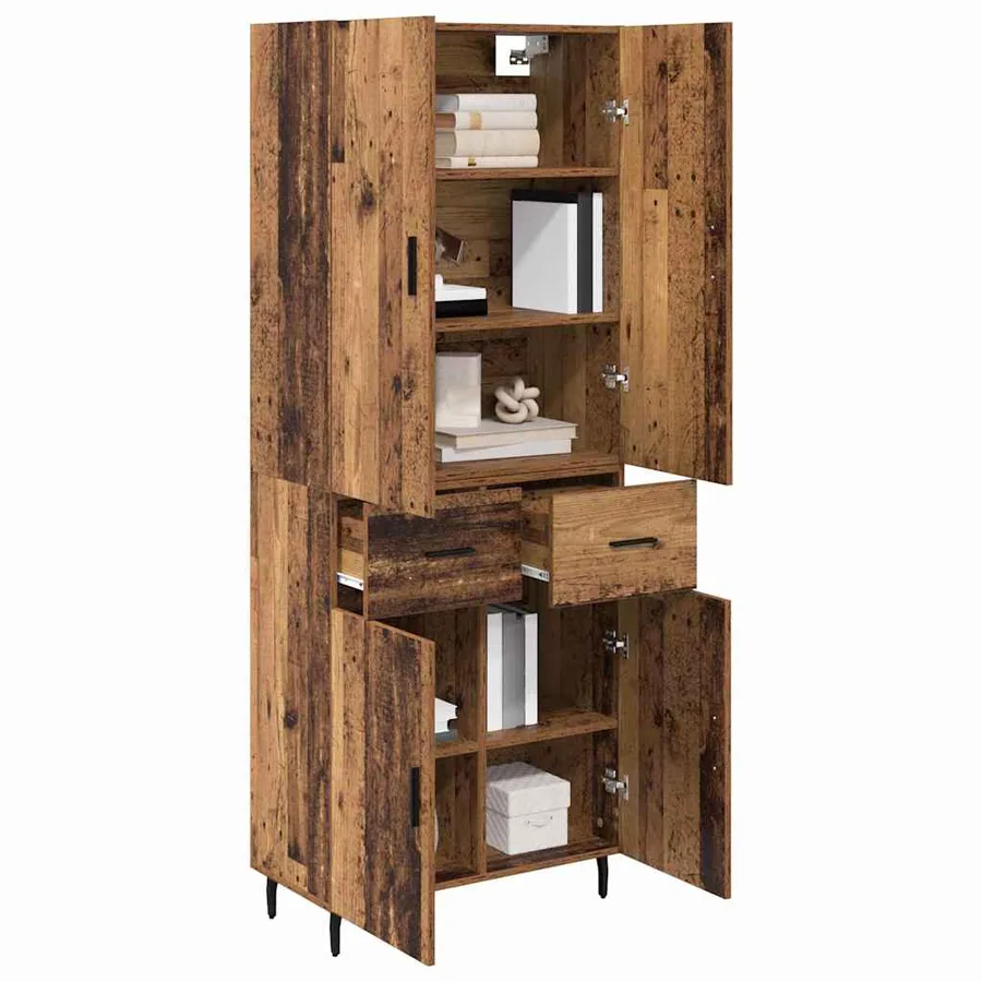 Haut Armoire 2 pcs Bois Ancien Bois Aggloméré et Verre - 3