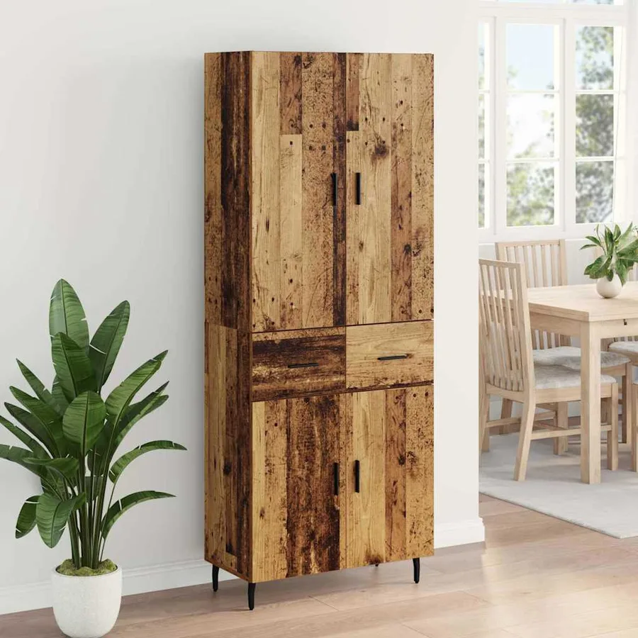 Haut Armoire 2 pcs Bois Ancien Bois Aggloméré et Verre - 4