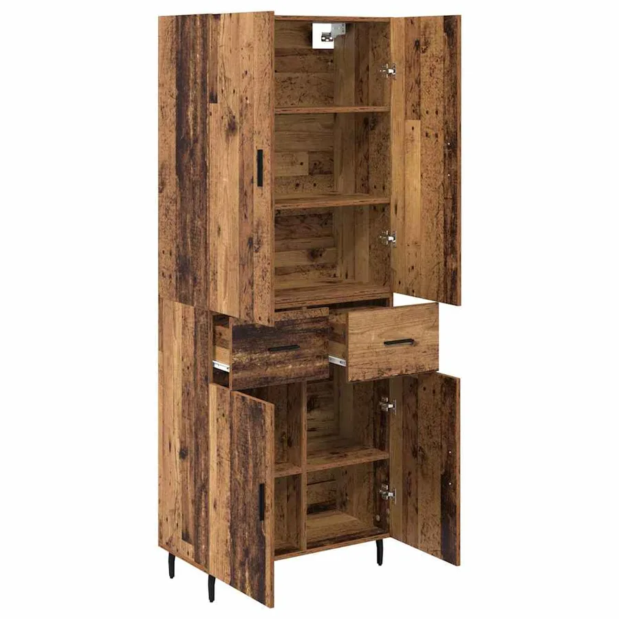 Haut Armoire 2 pcs Bois Ancien Bois Aggloméré et Verre - 5