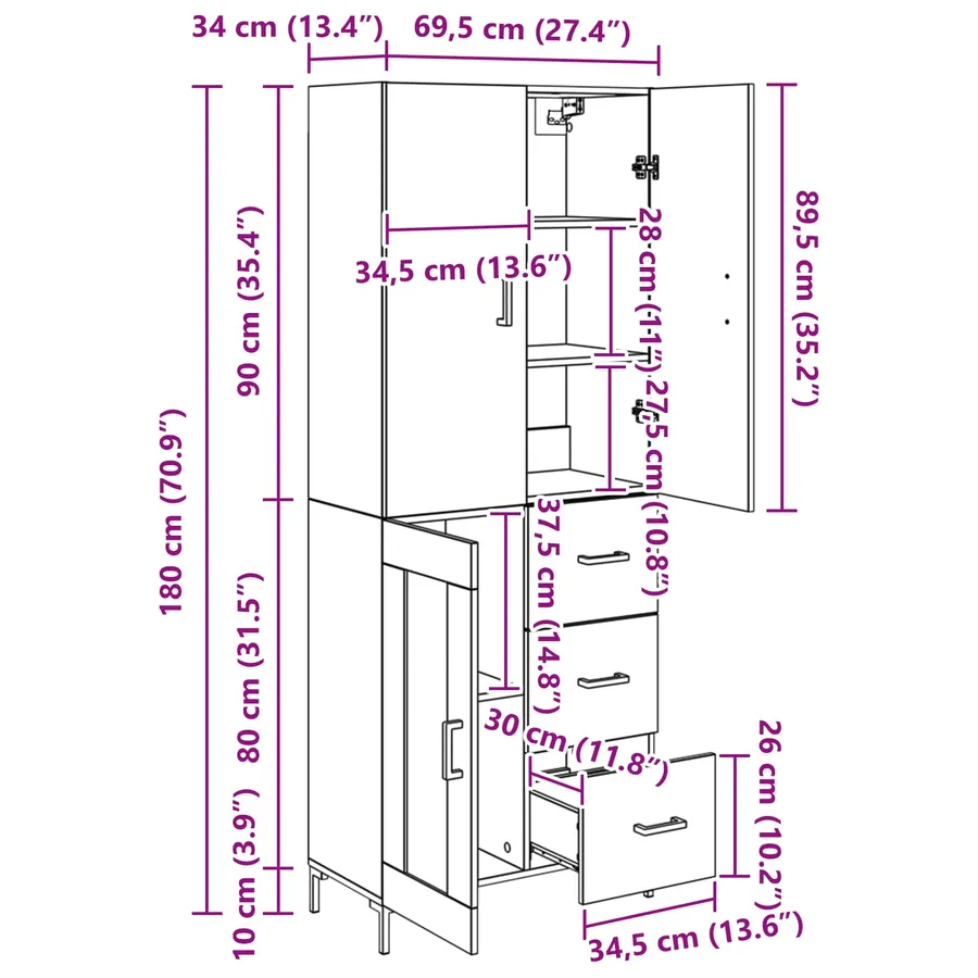 Haut Armoire Chêne artisanal 69,5 x 34 x 180 cm - 16