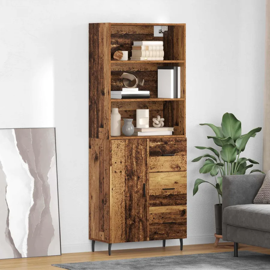 Haut Armoire avec tiroir 2 pcs Bois Ancien Bois d'ingénierie