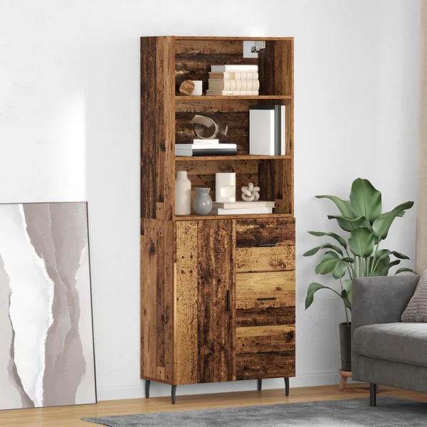 Haut Armoire avec tiroir 2 pcs Bois Ancien Bois d'ingénierie
