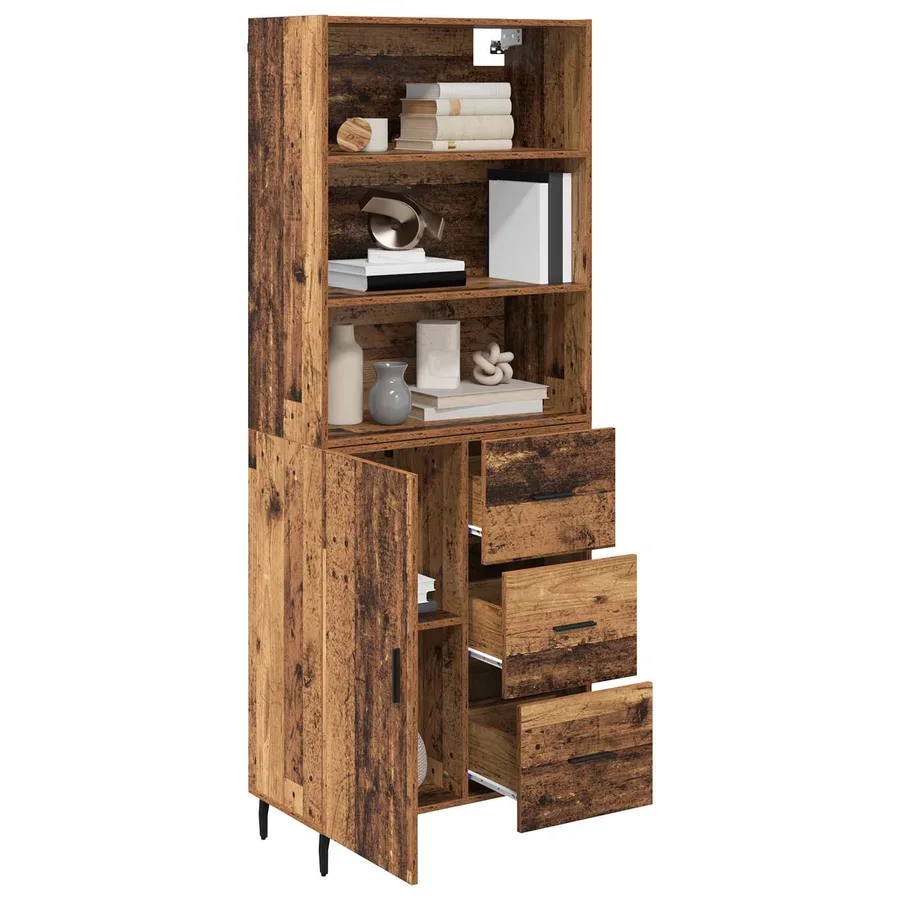 Haut Armoire avec tiroir 2 pcs Bois Ancien Bois d'ingénierie - 3