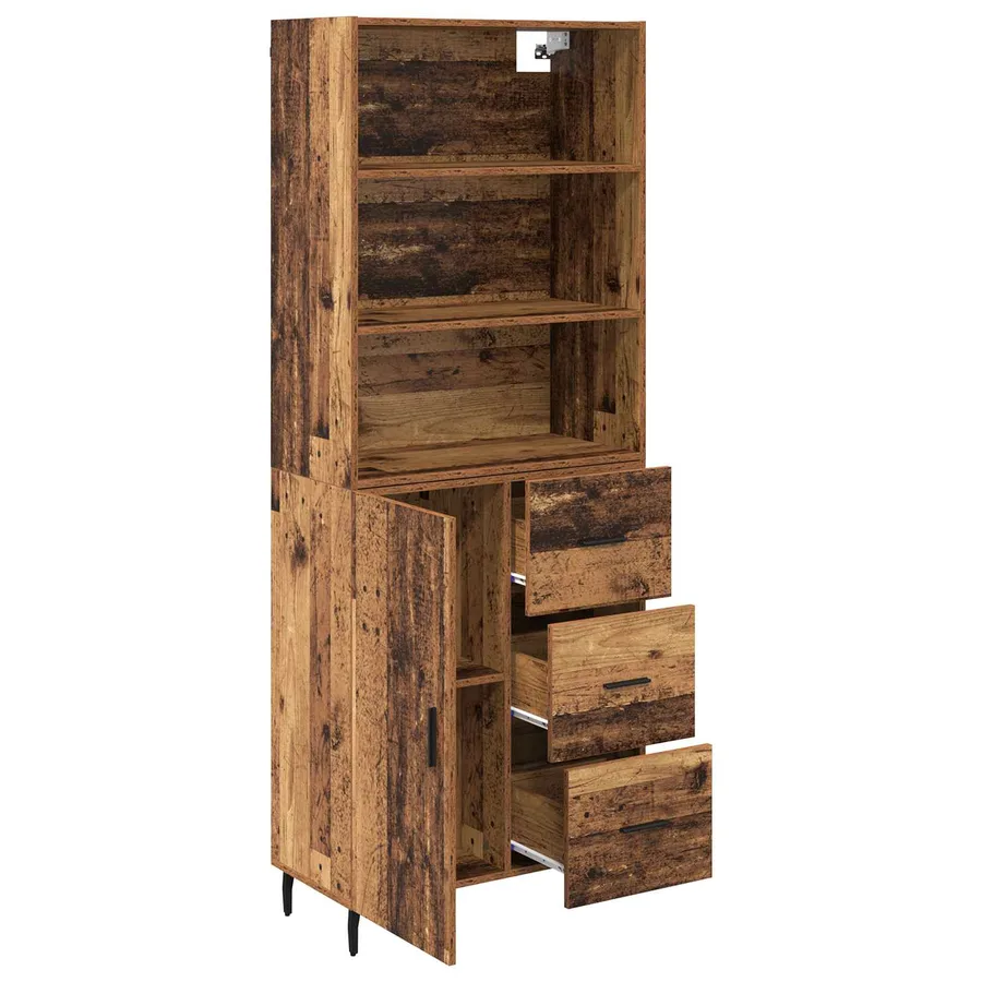 Haut Armoire avec tiroir 2 pcs Bois Ancien Bois d'ingénierie - 5