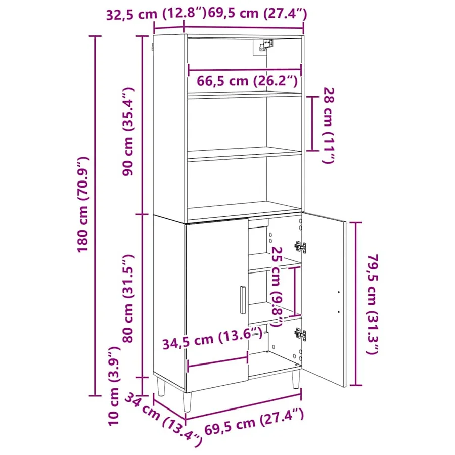 Haut Armoire Chêne artisanal 69,5 x 32,5 x 180 cm - 14