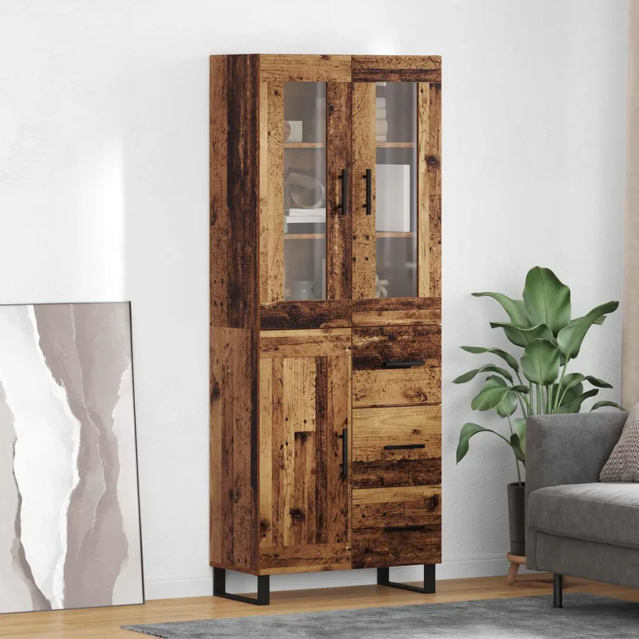 Haut Armoire avec tiroir 2 pcs Bois Ancien Bois d'ingénierie