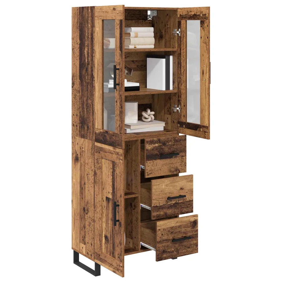 Haut Armoire avec tiroir 2 pcs Bois Ancien Bois d'ingénierie - 3