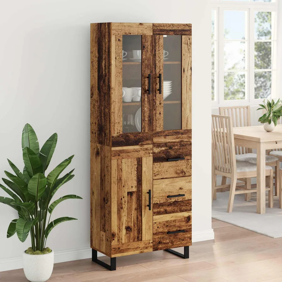 Haut Armoire avec tiroir 2 pcs Bois Ancien Bois d'ingénierie - 4