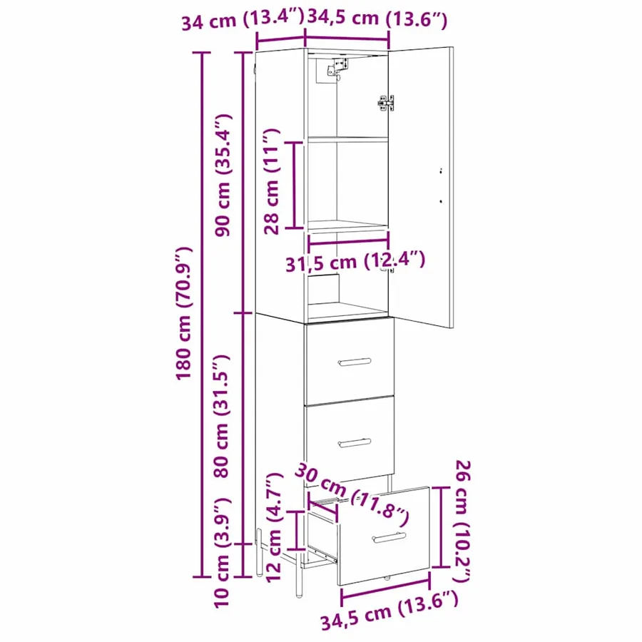 Haut Armoire Bois Ancien 34,5 x 34 x 180 cm Bois d'ingénierie - 15