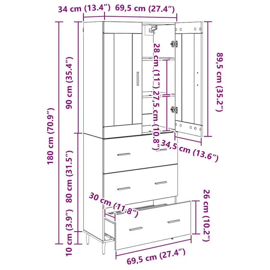 Haut Armoire 2 pcs Chêne artisanal 69,5 x 34 x 180 cm - 14