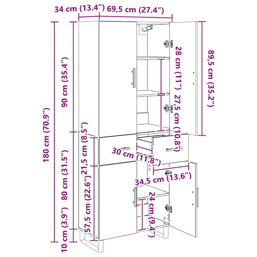 Haut Armoire avec tiroir 2 pcs Bois Ancien 69,5 x 34 x 180 cm - 14