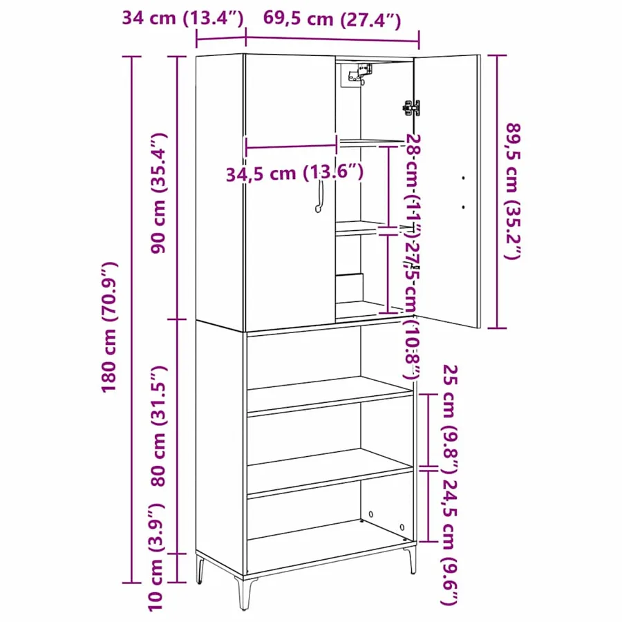 Haut Armoire Bois Ancien 69,5 x 34 x 180 cm Bois d'ingénierie - 14