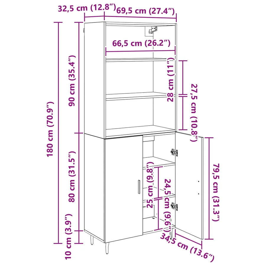 Haut Armoire 2 pcs Chêne artisanal 69,5 x 32,5 x 180 cm - 14