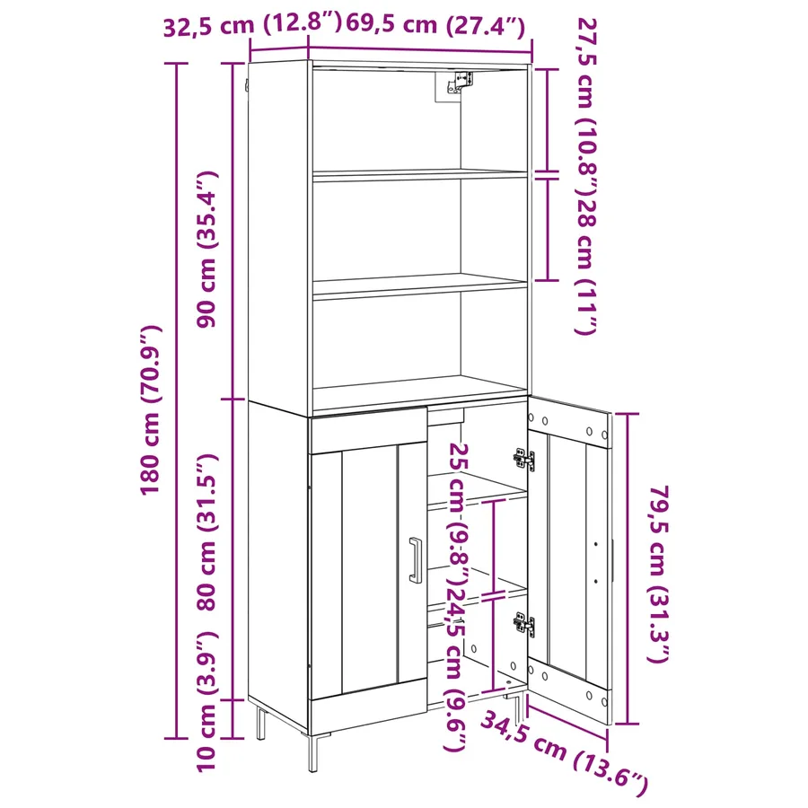 Haut Armoire Chêne artisanal 69,5 x 34 x 180 cm - 14
