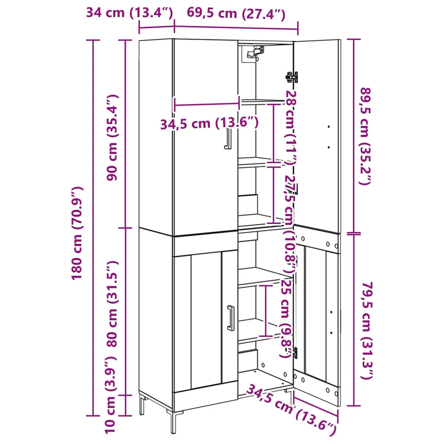 Haut Armoire Chêne artisanal 69,5 x 34 x 180 cm - 15