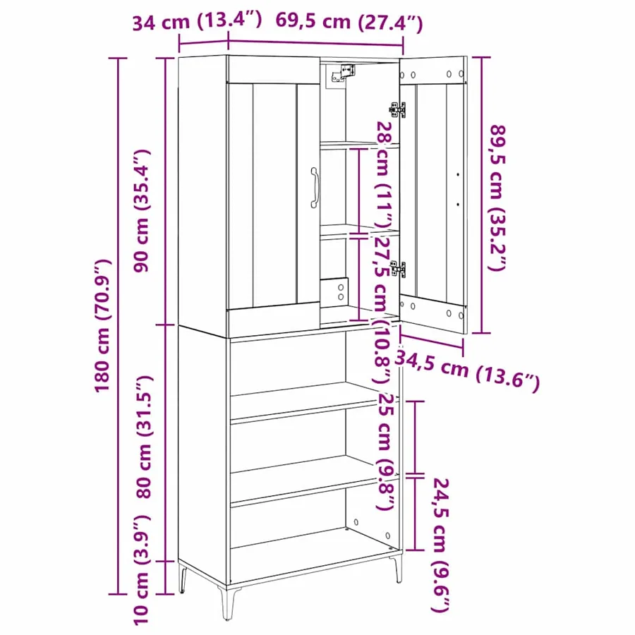 Haut Armoire Chêne artisanal 69,5 x 34 x 180 cm - 14