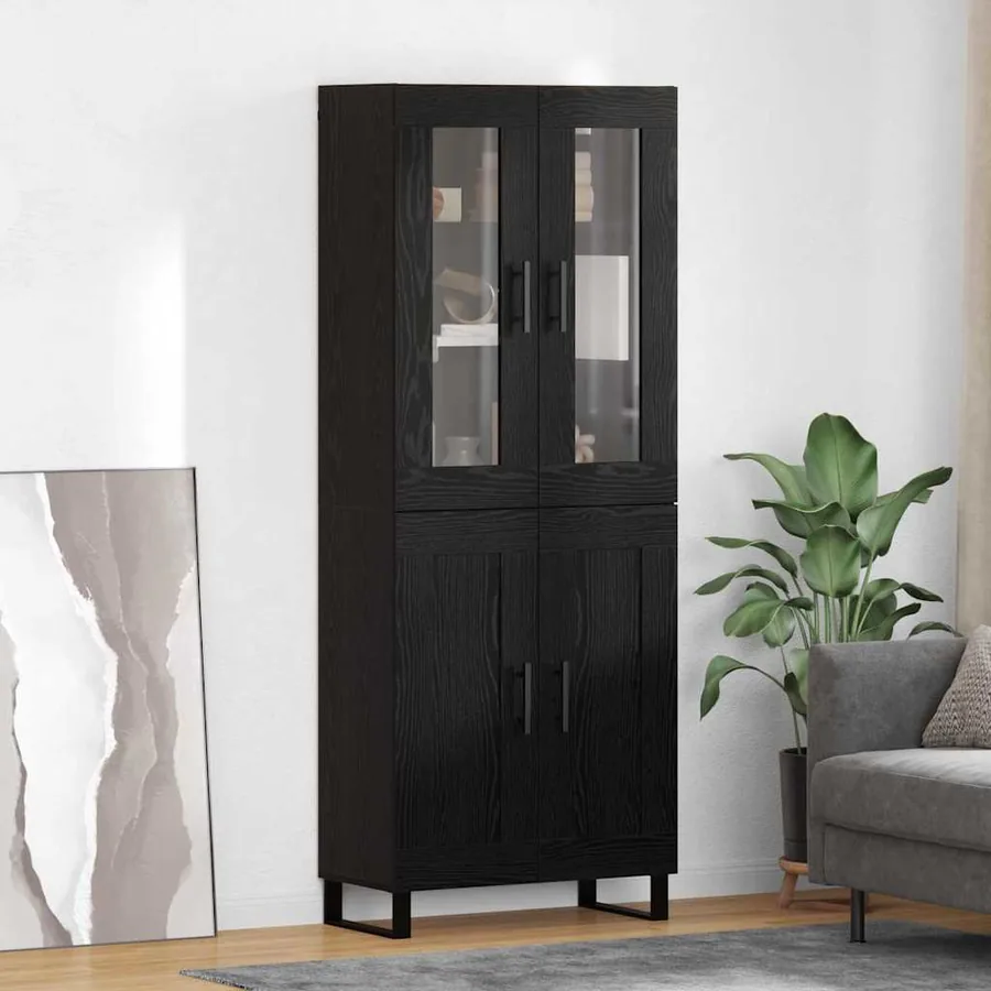 Haut Armoire 2 pcs Chêne noir Bois Aggloméré et Verre