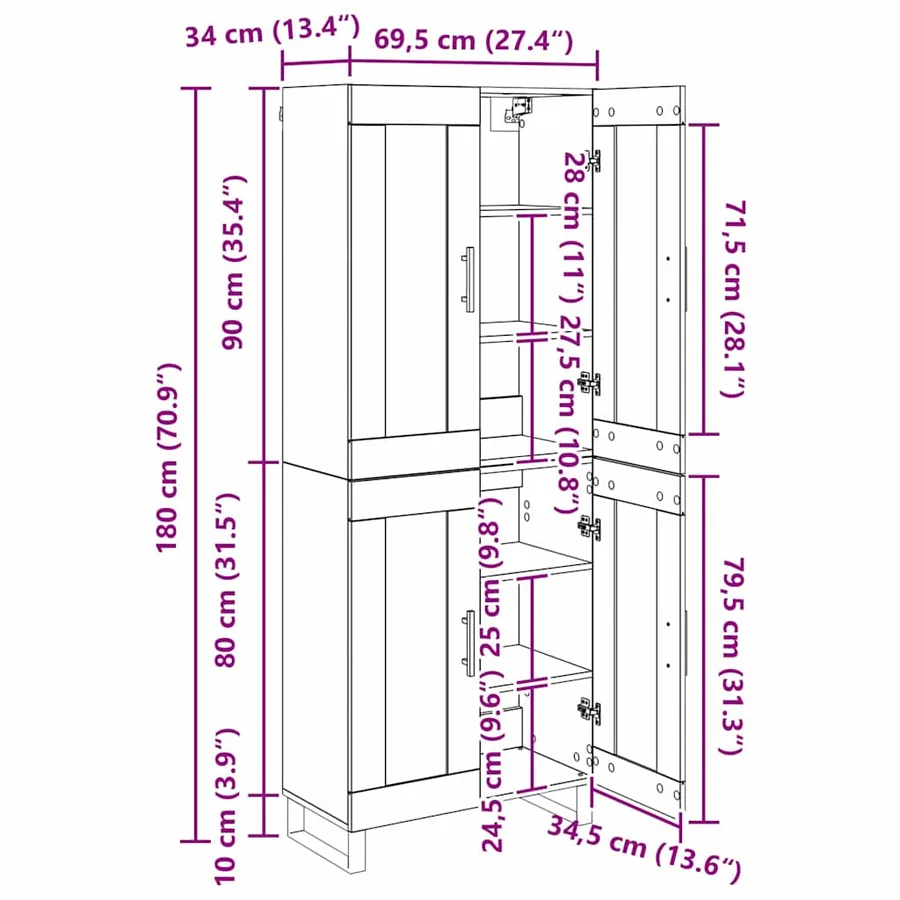 Haut Armoire 2 pcs Chêne noir Bois Aggloméré et Verre - 13
