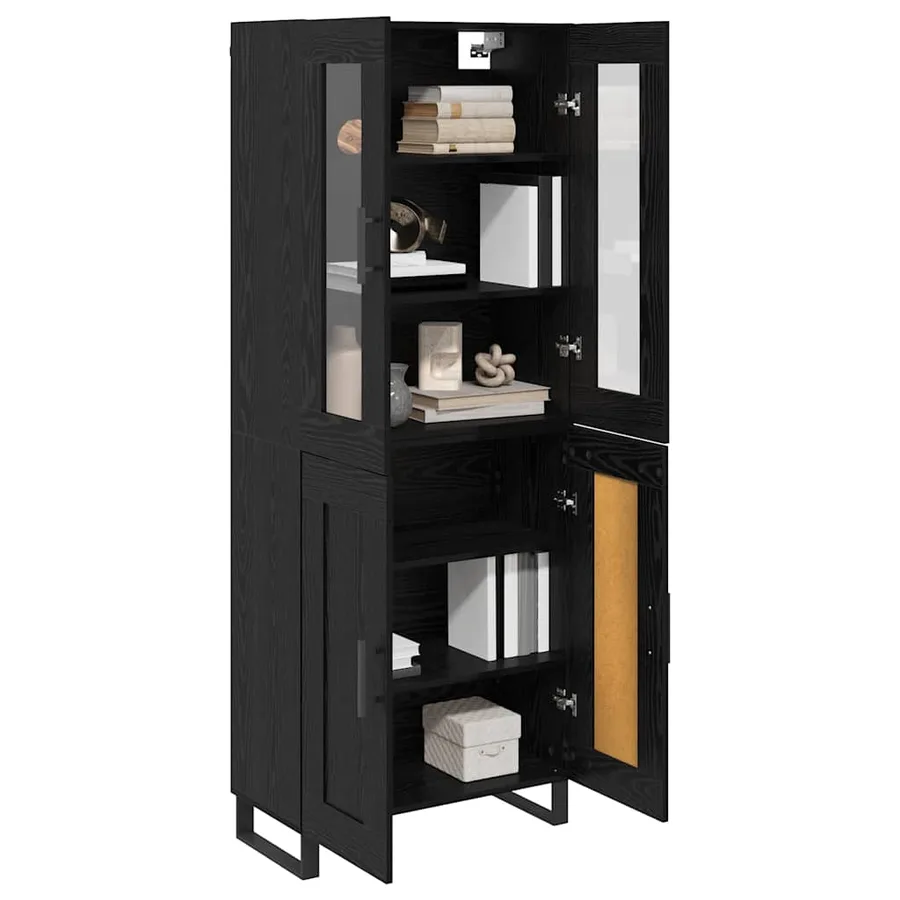 Haut Armoire 2 pcs Chêne noir Bois Aggloméré et Verre - 3