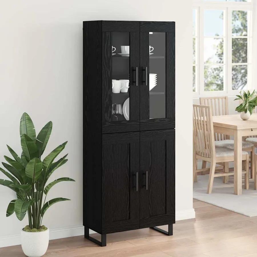 Haut Armoire 2 pcs Chêne noir Bois Aggloméré et Verre - 4