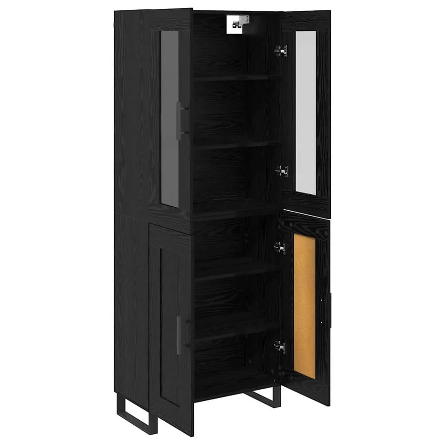 Haut Armoire 2 pcs Chêne noir Bois Aggloméré et Verre - 5