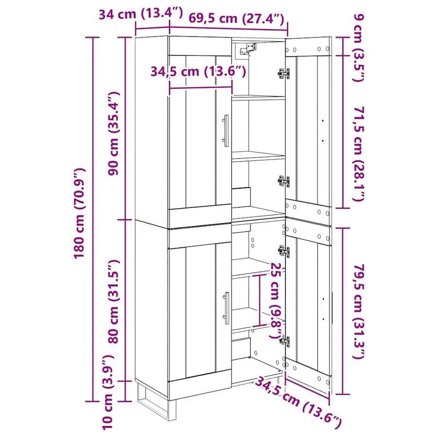Haut Armoire 2 pcs Chêne artisanal 69,5 x 34 x 180 cm - 14