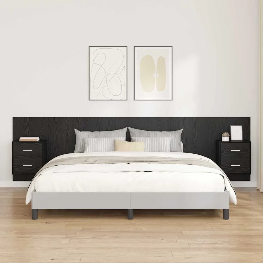 Tête de lit avec armoire 3 pcs Chêne noir Bois d'ingénierie