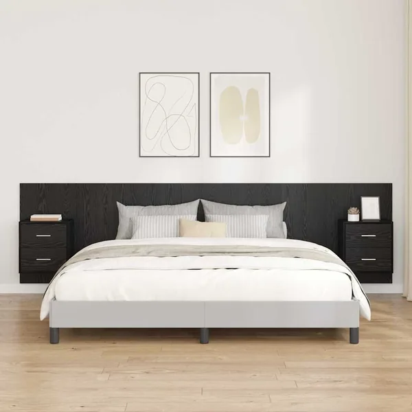 Tête de lit avec armoire 3 pcs Chêne noir Bois d'ingénierie