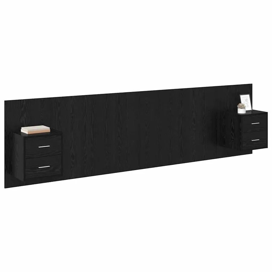 Tête de lit avec armoire 3 pcs Chêne noir Bois d'ingénierie - 3