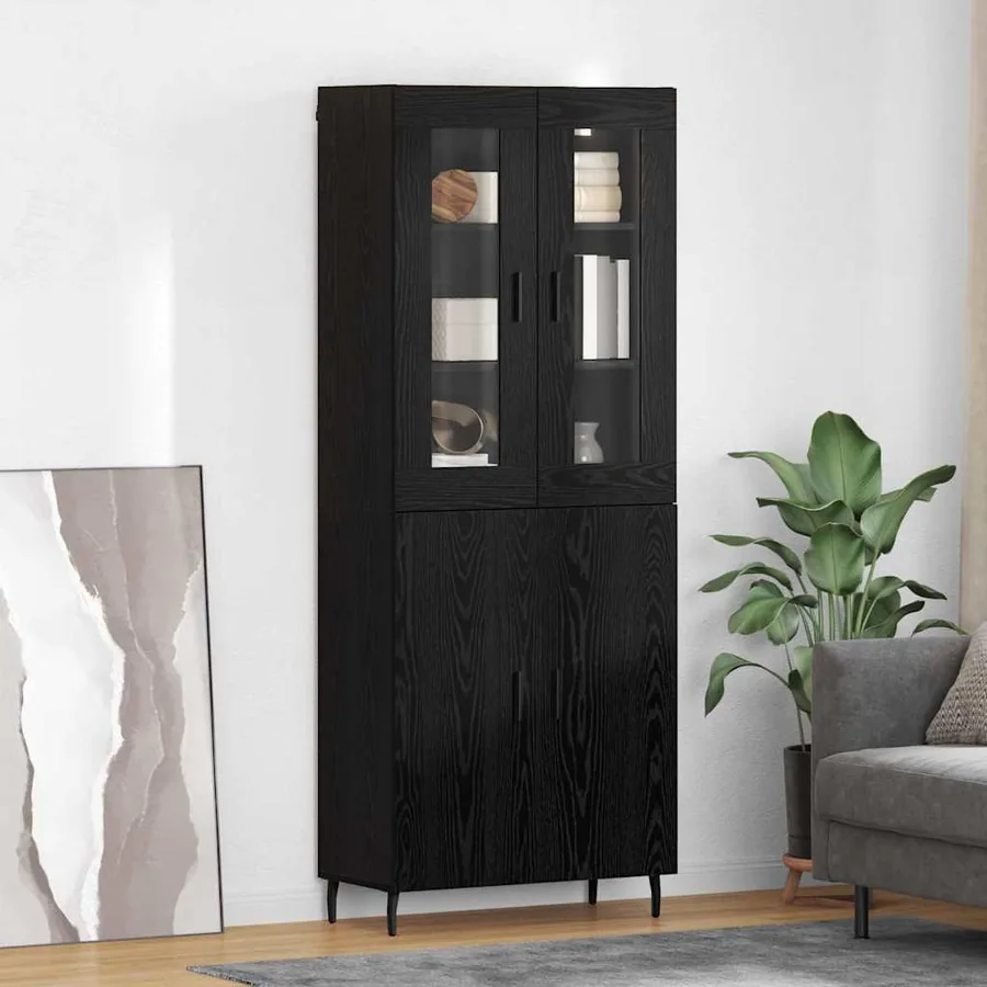 Haut Armoire 2 pcs Chêne noir Bois d'ingénierie