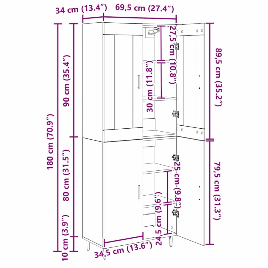 Haut Armoire 2 pcs Chêne noir Bois d'ingénierie - 13