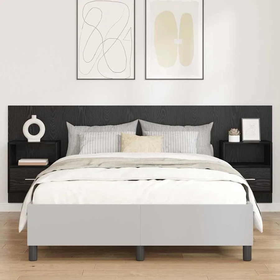 Tête de lit avec armoire 3 pcs Chêne noir Bois d'ingénierie