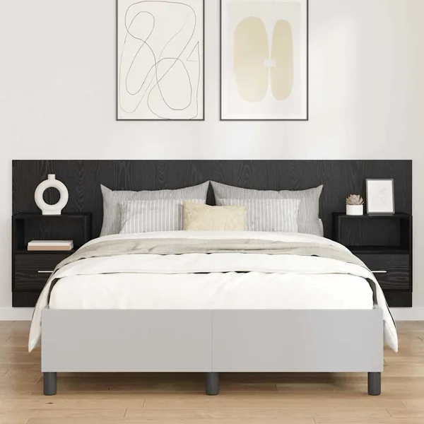 Tête de lit avec armoire 3 pcs Chêne noir Bois d'ingénierie