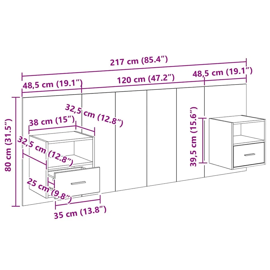 Tête de lit avec armoire 3 pcs Chêne noir Bois d'ingénierie - 15
