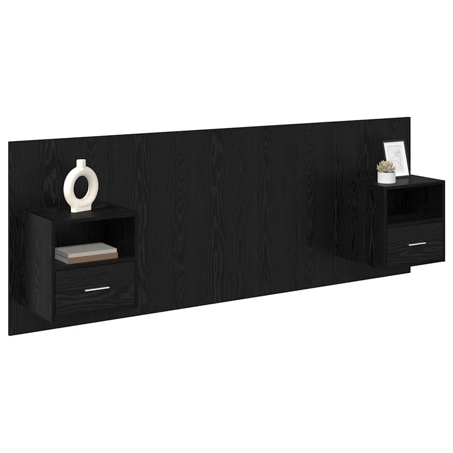 Tête de lit avec armoire 3 pcs Chêne noir Bois d'ingénierie - 3