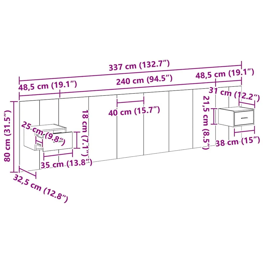 Tête de lit avec armoire 3 pcs Chêne noir Bois d'ingénierie - 15