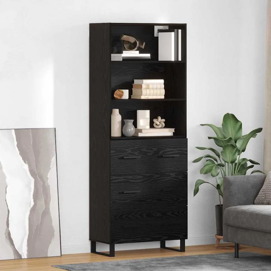 Haut Armoire avec tiroir 2 pcs Chêne noir Bois d'ingénierie