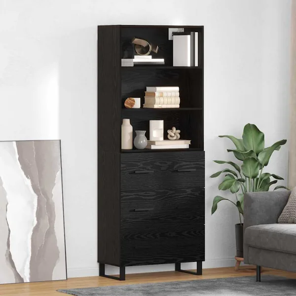 Haut Armoire avec tiroir 2 pcs Chêne noir Bois d'ingénierie